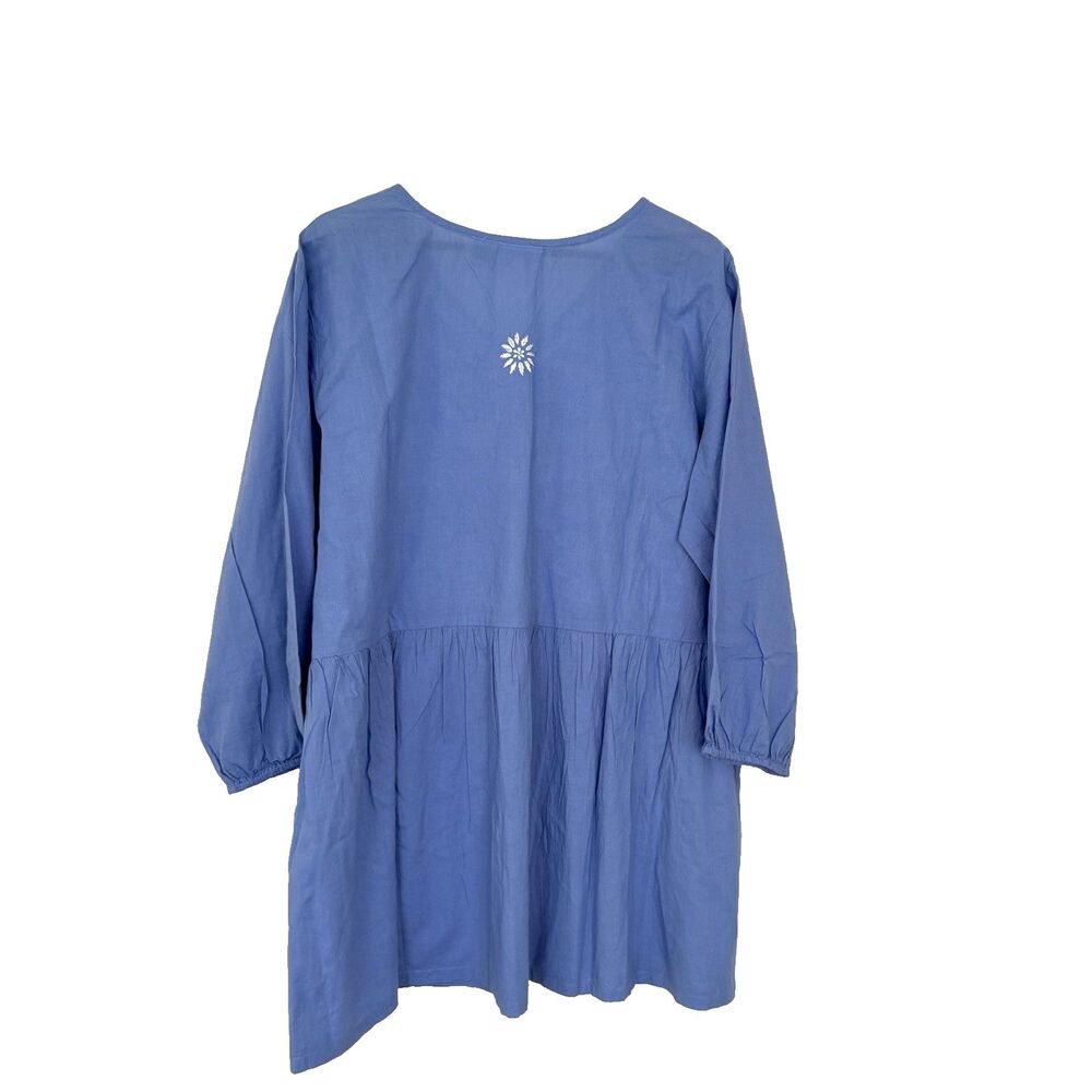 Collections Ect Tiered 100% Cotton Babydoll Blouse Blue Women's XXL Cottage Boho - Picture 3 of 6